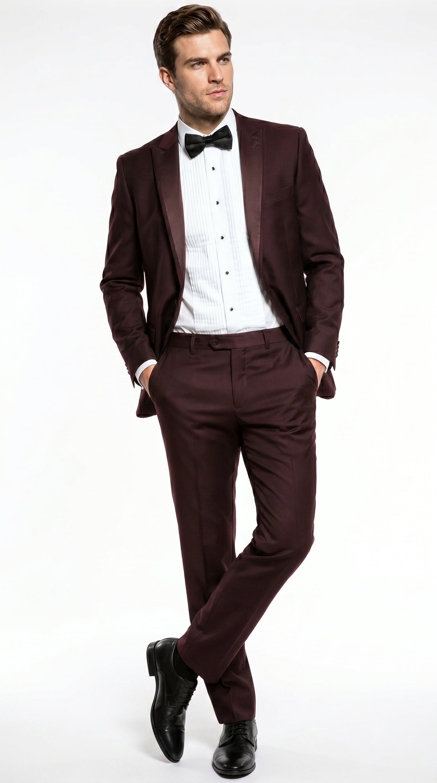 Men’s Brown Slim Fit 2 Piece Tuxedo with Satin Peak Lapel, Formal Wedding Prom Suit