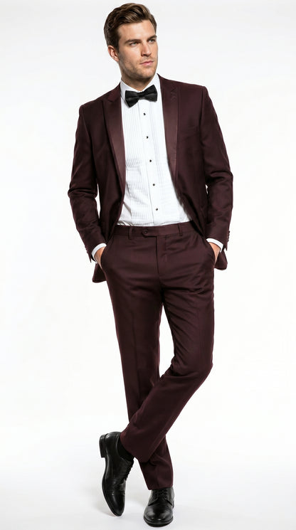 Men’s Brown Slim Fit 2 Piece Tuxedo with Satin Peak Lapel, Formal Wedding Prom Suit