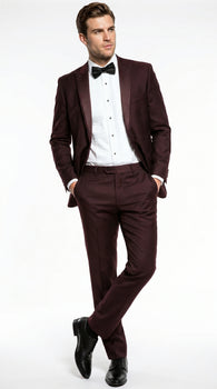 Men’s Brown Slim Fit 2 Piece Tuxedo with Satin Peak Lapel, Formal Wedding Prom Suit