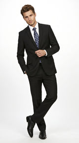 Men’s Black 2 Piece Slim Fit Business Suit with Wide Fish Cut Styling