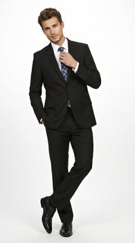 Men’s Black 2 Piece Slim Fit Business Suit with Wide Fish Cut Styling