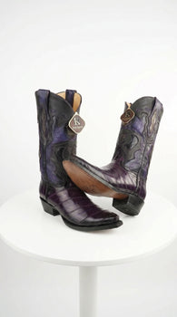 King Exotic Men’s Eel Western Snip Toe Boots, Exotic Cowboy Dress Boots