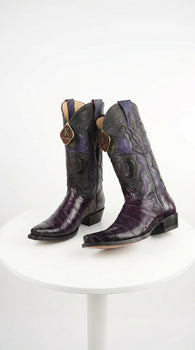 King Exotic Men’s Eel Western Snip Toe Boots, Exotic Cowboy Dress Boots