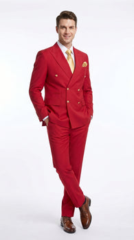 Rossi Man Milano RM1191 Men’s Red Double Breasted Suit with Gold Buttons, Formal Wedding Prom Suit