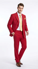 Rossi Man Milano RM1191 Men’s Red Double Breasted Suit with Gold Buttons, Formal Wedding Prom Suit Modern Fit
