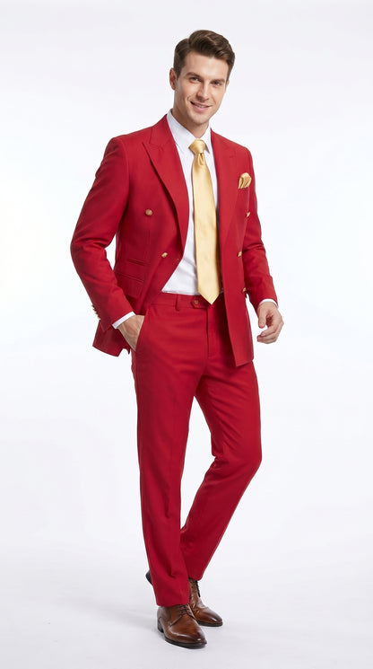 Rossi Man Milano RM1191 Men’s Red Double Breasted Suit with Gold Buttons, Formal Wedding Prom Suit Modern Fit