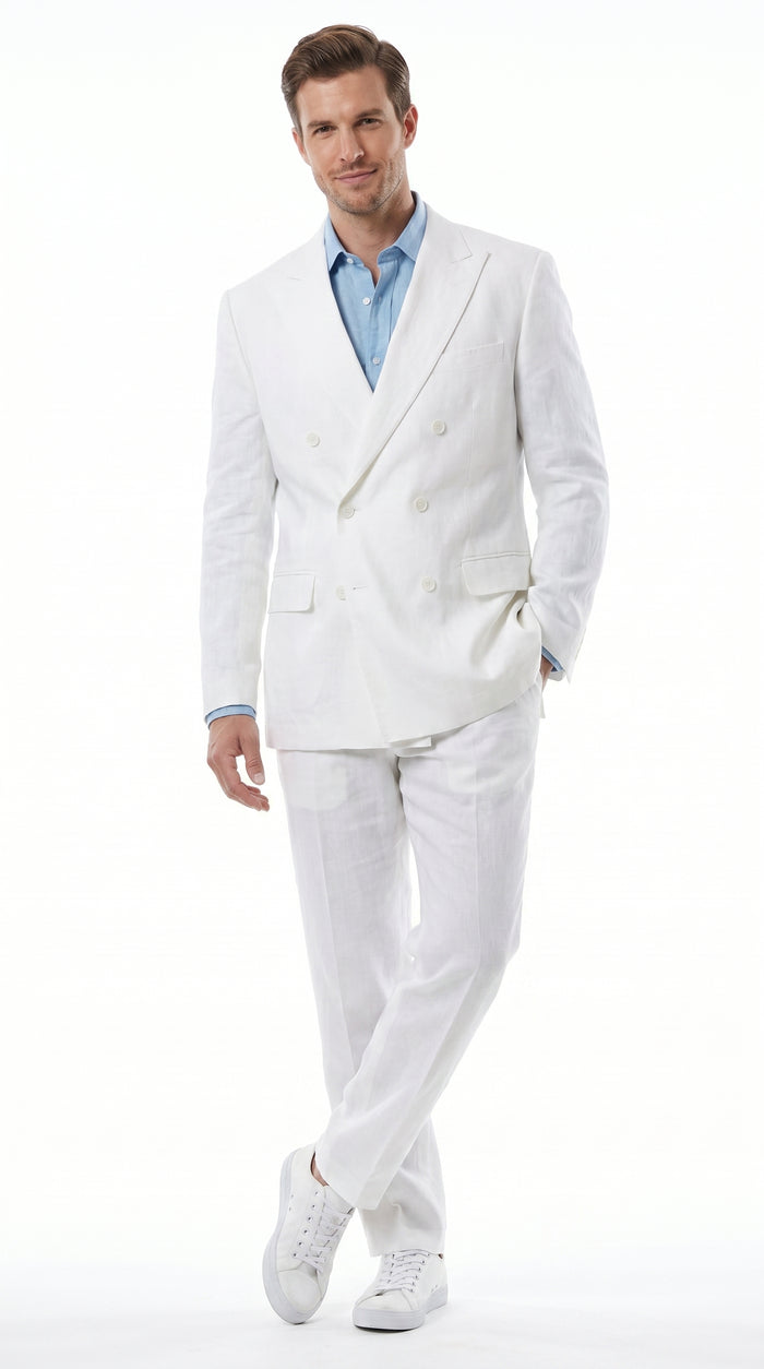 Men’s White Double Breasted Suit with Jacket and Pants, Formal Wedding Dress Suit