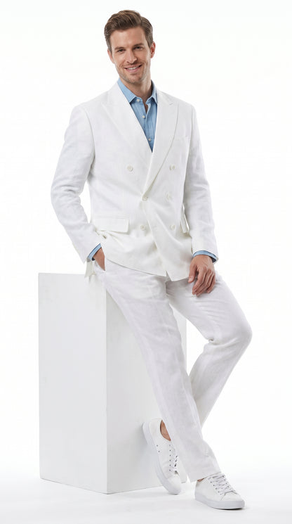 Men’s White Double Breasted Suit with Jacket and Pants, Formal Wedding Dress Suit