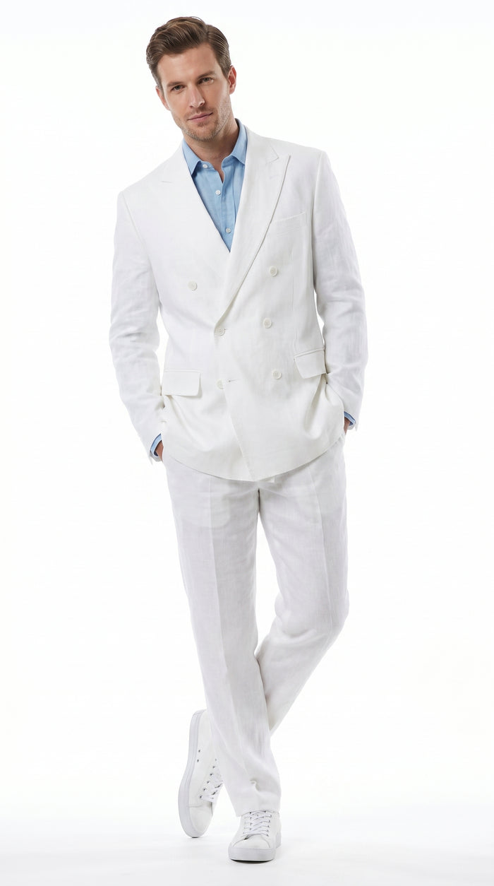 Men’s White Double Breasted Suit with Jacket and Pants, Formal Wedding Dress Suit