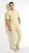 Men’s Cream 100% Linen Walking Suit, Short Sleeve Shirt and Matching Pants Casual Summer Set