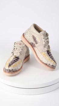 Men’s Los Altos Natural Caiman and Ostrich Skin Casual Sneakers, Exotic Leather Lace Up Shoes