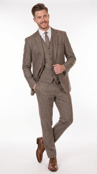 Men’s Vintage Brown Tweed Herringbone 1920s Suit, Classic Gatsby Style Dress Suit
