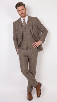 Men’s Vintage Brown Tweed Herringbone 1920s Suit, Classic Gatsby Style Dress Suit