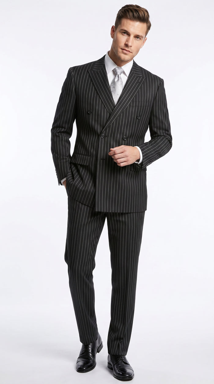 Men’s Black Double Breasted Bold Pinstripe Suit – Gangster Style Formal Dress Suit Modern Fit