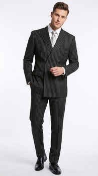 Men’s Black Double Breasted Bold Pinstripe Suit – Gangster Style Formal Dress Suit