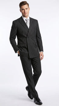 Men’s Black Double Breasted Bold Pinstripe Suit – Gangster Style Formal Dress Suit
