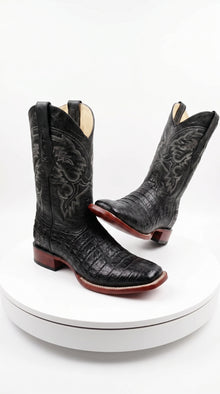 Men’s Black Caiman Square Toe Cowboy Boots, Exotic Western Dress Boots