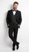 Men’s Black Modern 1 Button Tuxedo Suit with Satin Trim Peak Lapel and Wide Lapel Design