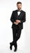 Men’s Black Modern 1 Button Tuxedo Suit with Satin Trim Peak Lapel and Wide Lapel Design