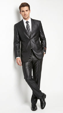 Men’s Vitali Black Sharkskin 2 Button Suit, Formal Wedding Business Dress Suit Set