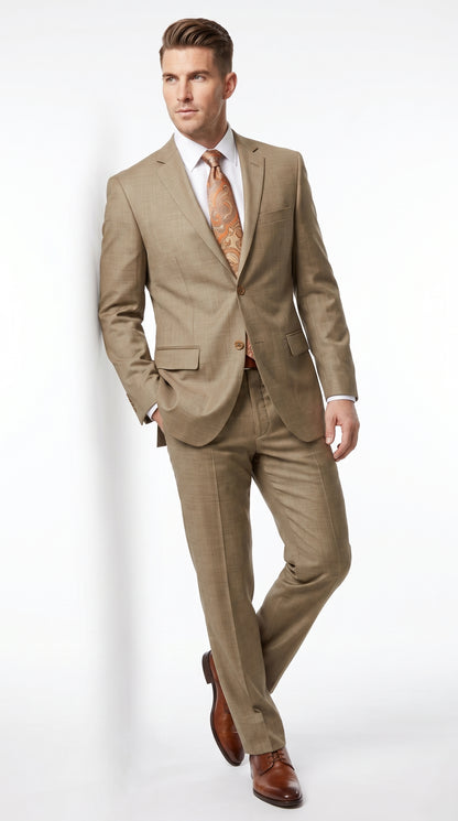 Men’s Champagne Gold Sharkskin Suit, Formal Wedding Church Business Dress Suit Set