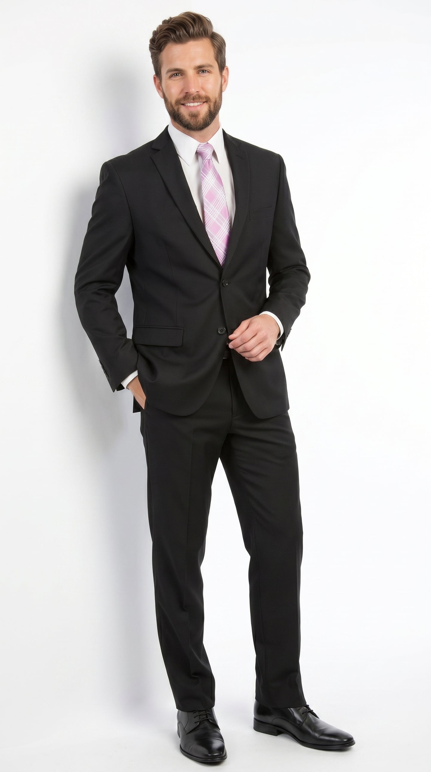 Men’s Black 2 Button Poplin Suit, Formal Wedding Business Church Dress Suit Set Modern Fit
