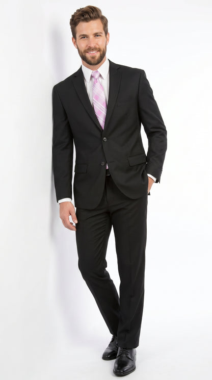 Men’s Black 2 Button Poplin Suit, Formal Wedding Business Church Dress Suit Set Modern Fit