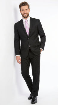Men’s Black 2 Button Poplin Suit, Formal Wedding Business Church Dress Suit Set