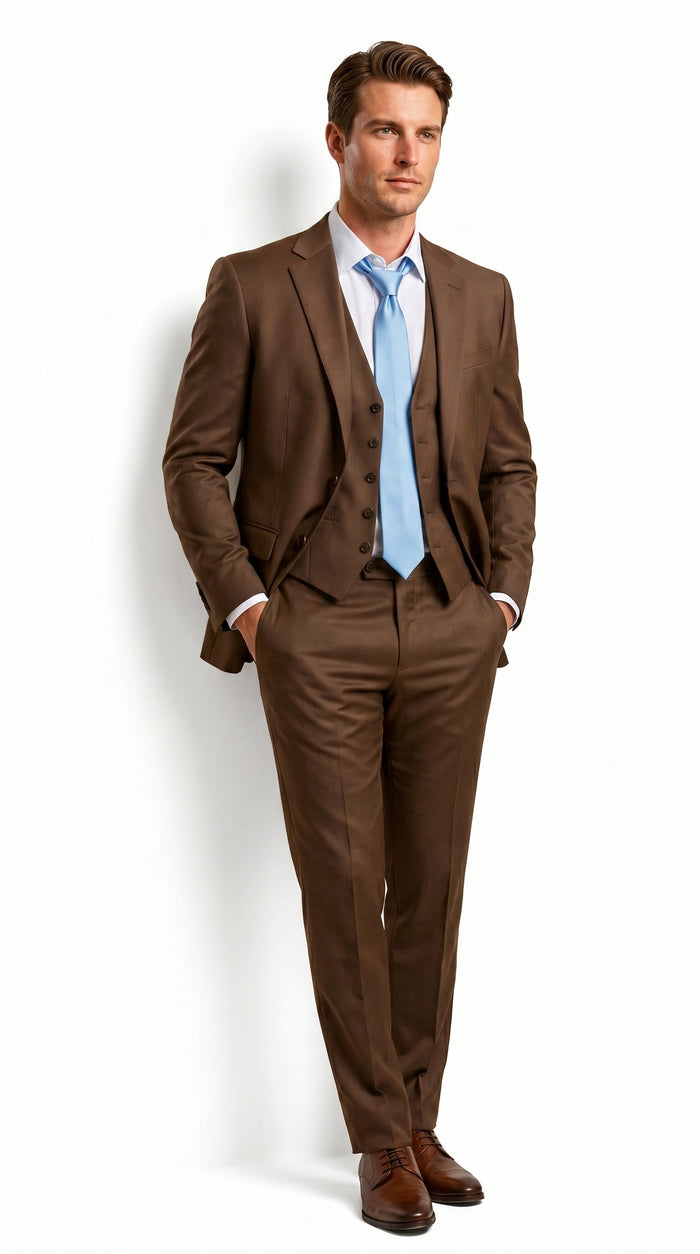 Elegant Men's Chocolate Dark Brown 3 ~ Three Piece  Business Suits Clearance Sale