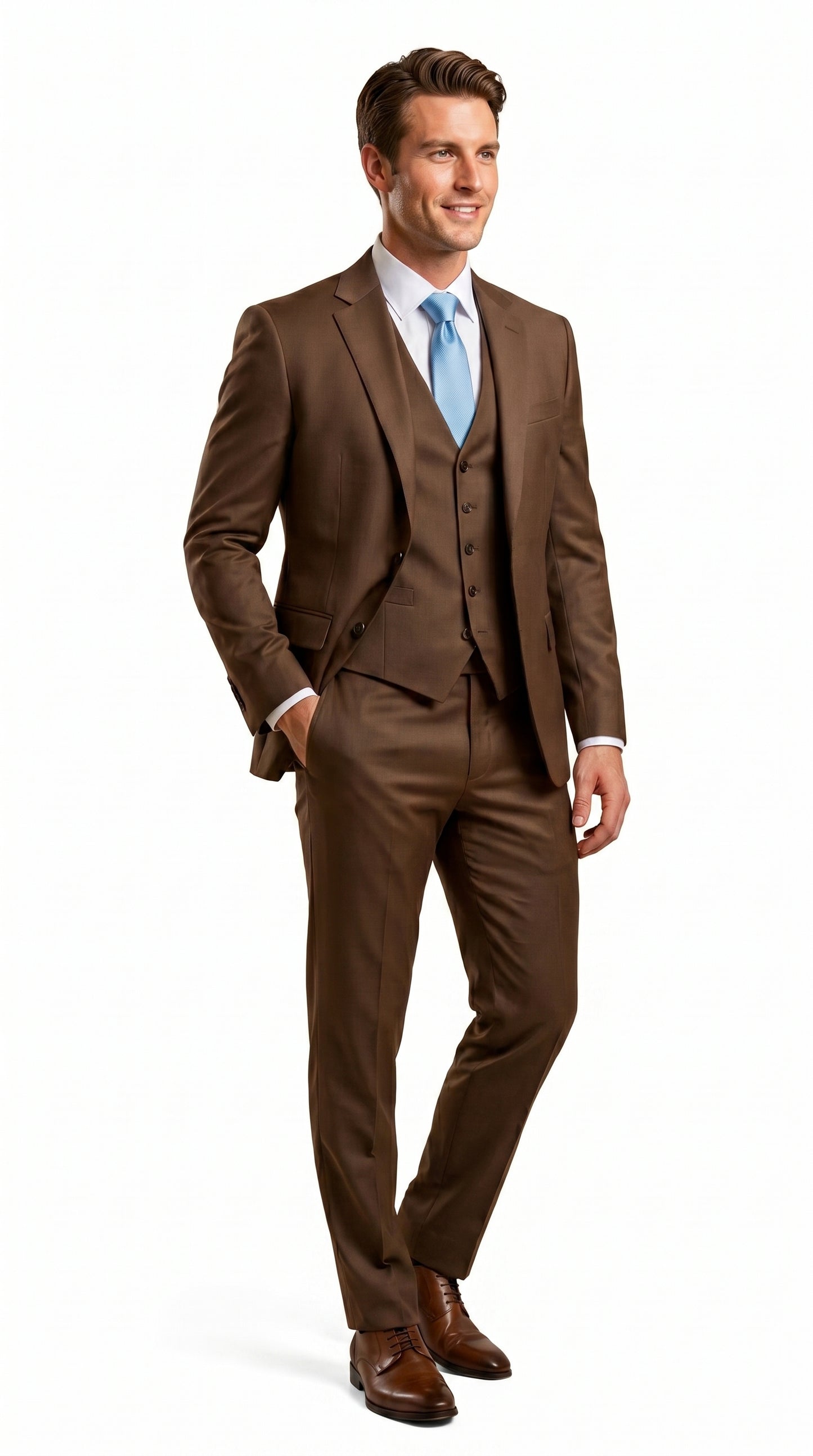 Elegant Men's Chocolate Dark Brown 3 ~ Three Piece  Business Suits Clearance Sale