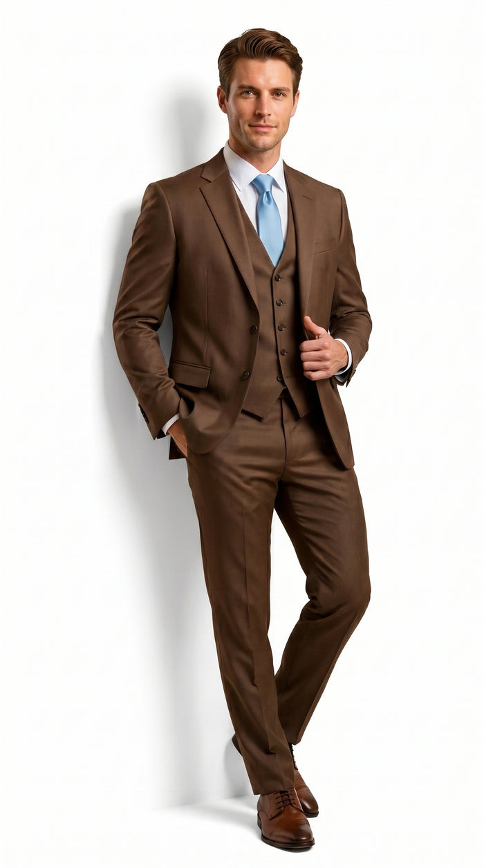 Elegant Men's Chocolate Dark Brown 3 ~ Three Piece  Business Suits Clearance Sale