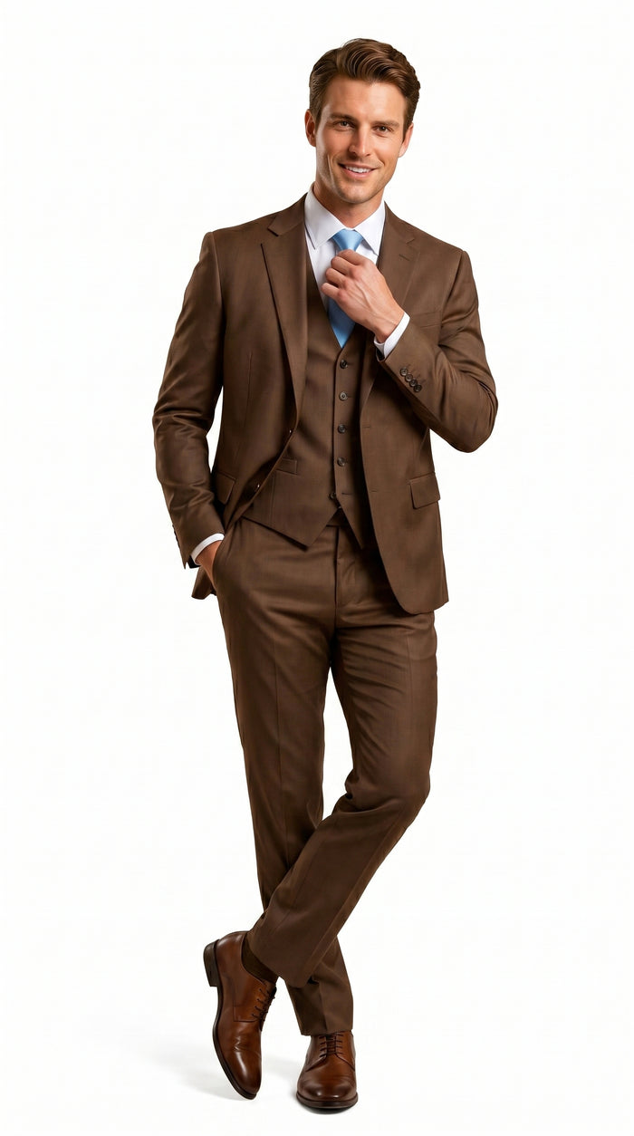 Elegant Men's Chocolate Dark Brown 3 ~ Three Piece  Business Suits Clearance Sale