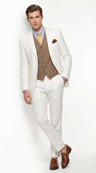 Men’s Off White Great Gatsby 3 Piece Suit, Vintage Wedding Prom Formal Vested Suit Set