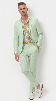 Men’s Mint Green Linen Suit, Sage Green Summer Wedding and Prom Dress Suit