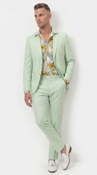 Men’s Mint Green Linen Suit, Sage Green Summer Wedding and Prom Dress Suit