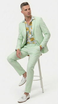 Men’s Mint Green Linen Suit, Sage Green Summer Wedding and Prom Dress Suit