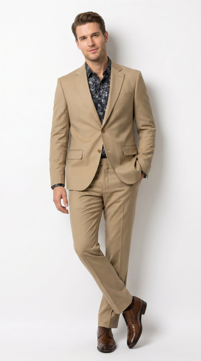 Men’s Khaki Stone 2 Button Business Suit, Regular Classic Fit Clearance Sale Dress Suit