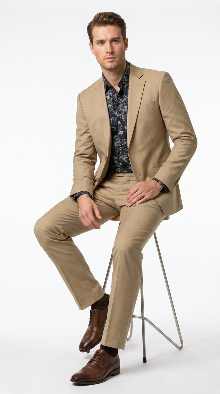 Men’s Khaki Stone 2 Button Business Suit, Regular Classic Fit Clearance Sale Dress Suit