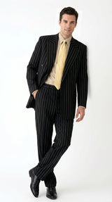 Men’s Black Pinstripe Double Breasted Suit, Super 120s Acrylic Rayon Formal Dress Suit Modern Fit