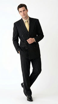 Men’s Black Pinstripe Double Breasted Suit, Super 120s Acrylic Rayon Formal Dress Suit