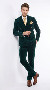 Men’s Rossi Man Zeus Emerald Green Velvet Double Breasted Tuxedo Suit, Formal Wedding Prom Dinner Suit