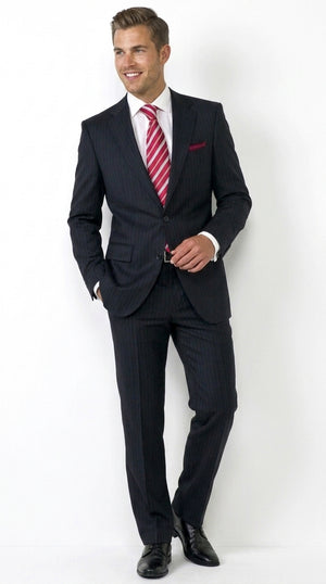 Men’s Black Pinstripe 2 Button Business Suit, Affordable 2 Piece Formal Dress Suit Clearance Sale