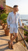 Men’s Light Blue Seersucker Suit with Shorts, Summer Mini Pinstripe Casual Dress Outfit