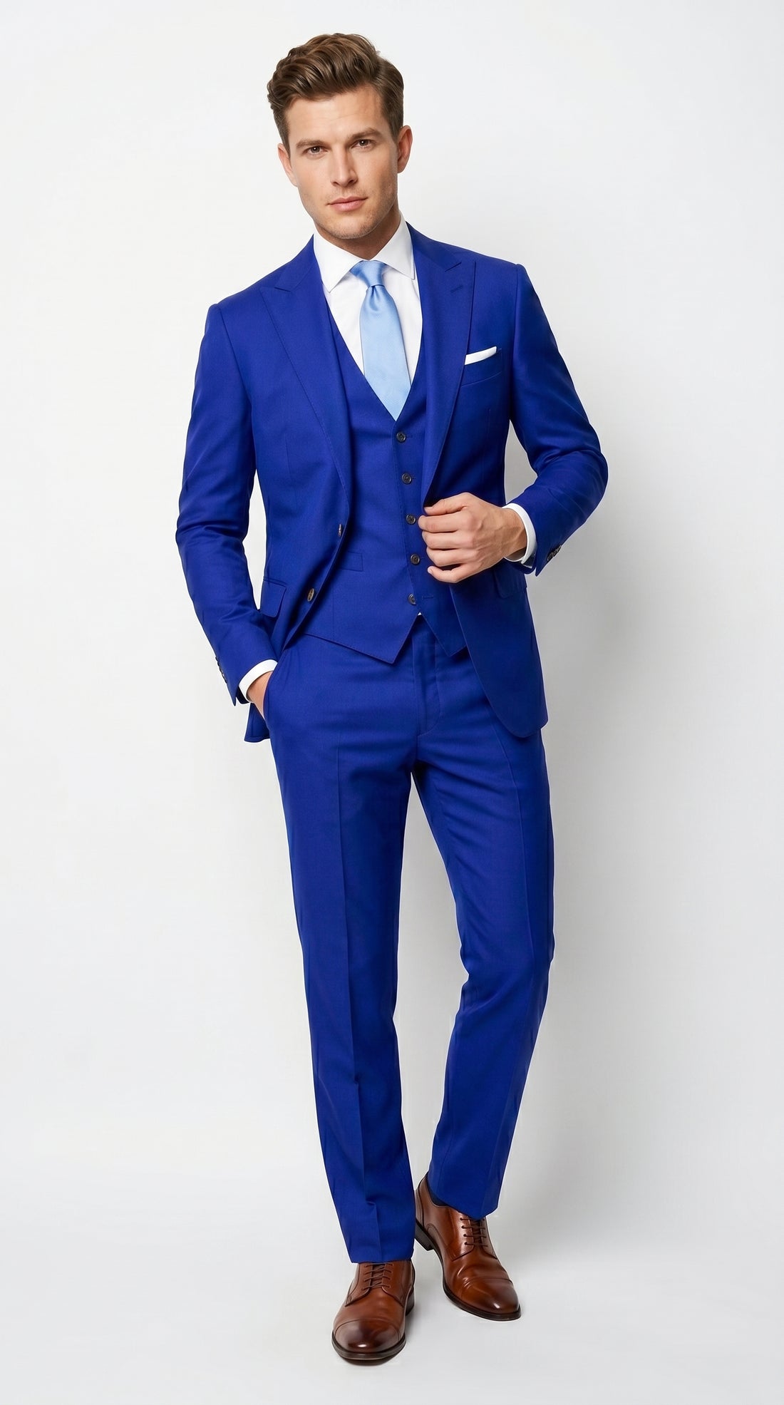 Men’s Electric Royal Blue Suit with Two Flap Front Pockets, Formal Wedding Prom Dress Suit Royal Blue / 54 Regular Jacket