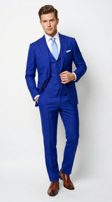 Men’s Electric Royal Blue Suit with Two Flap Front Pockets, Formal Wedding Prom Dress Suit