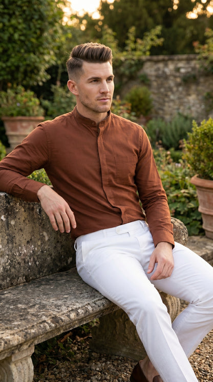 Mandarin Collarless Nehru Collar Preacher Round Style Multi-color Men's Dress Shirt - SG01