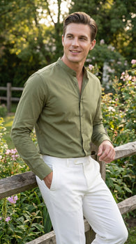 Mandarin Collarless Nehru Collar Preacher Round Style Multi-color Men's Dress Shirt