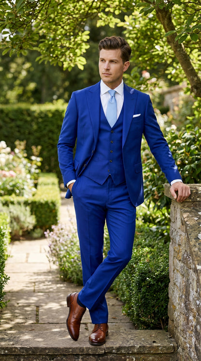 Men’s Electric Royal Blue Suit with Two Flap Front Pockets, Formal Wedding Prom Dress Suit Royal Blue / 54 Regular Jacket