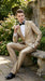 Men’s Champagne Tan Shiny Sharkskin 2 Button Suit, Formal Wedding Prom Dress Suit