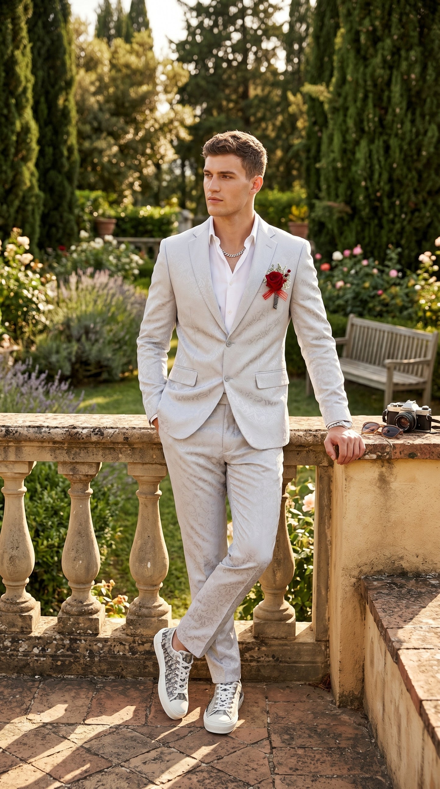 Men’s Silver Grey Shiny Paisley Graduation Suit, Formal Prom Wedding Dress Suit Modern Fit